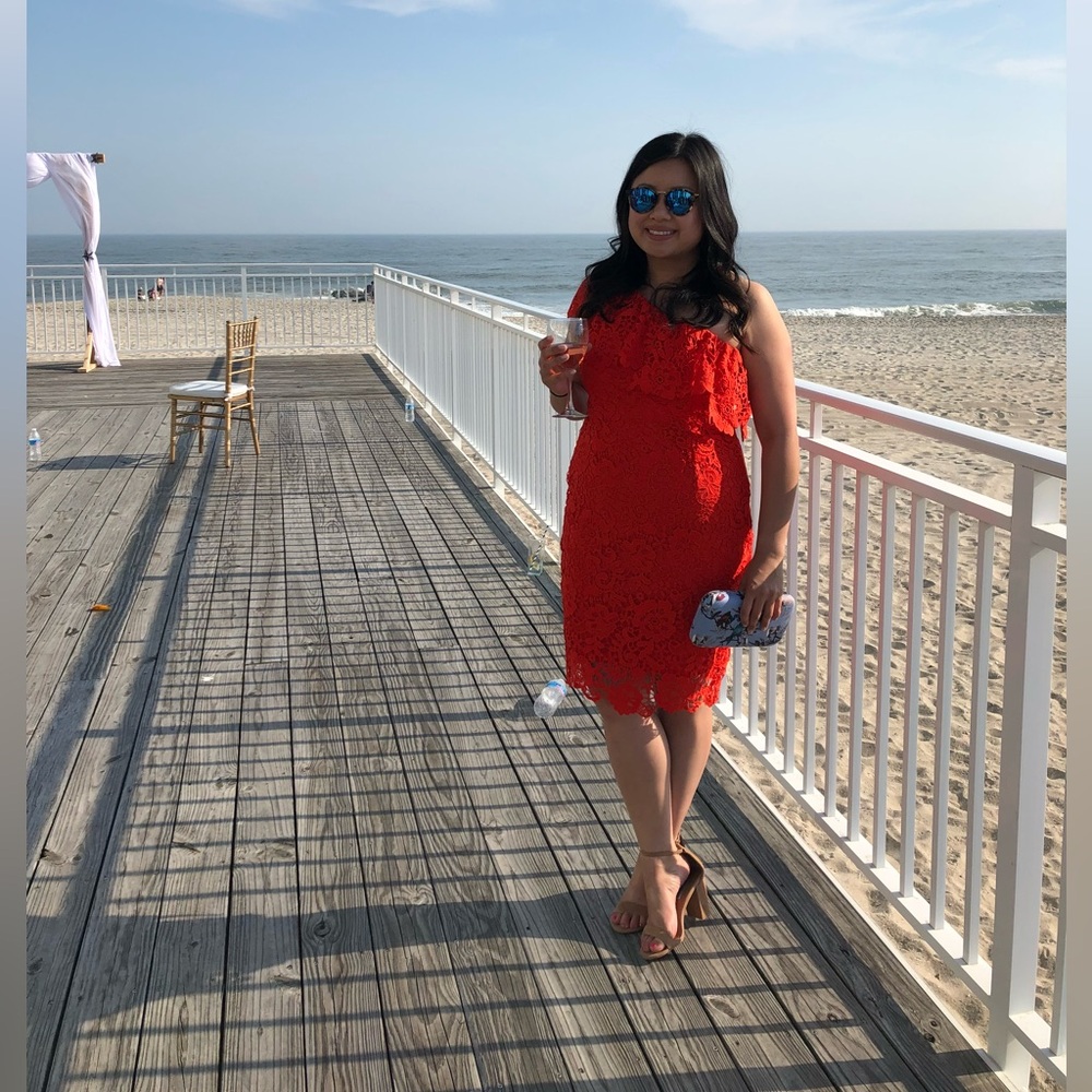 ASOS petite tomato red crochet lace dress